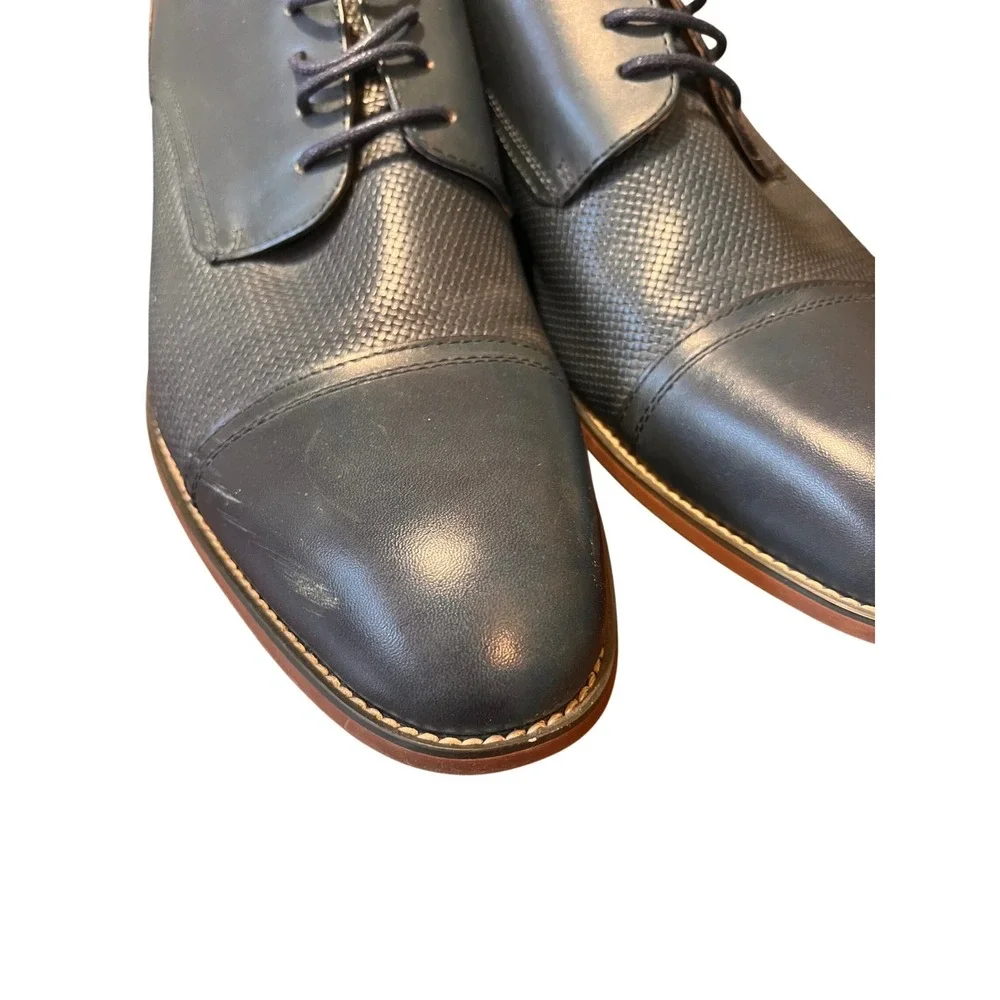 Steve Madden Mens Sz 12 Navy Blue Leather Oxford Dress Shoes Textured Weave